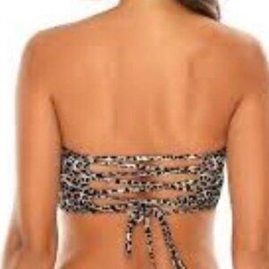 Relleciga Adjustable Lace Up Back Bikini Tube Top Animal Leopard Print Sz Small